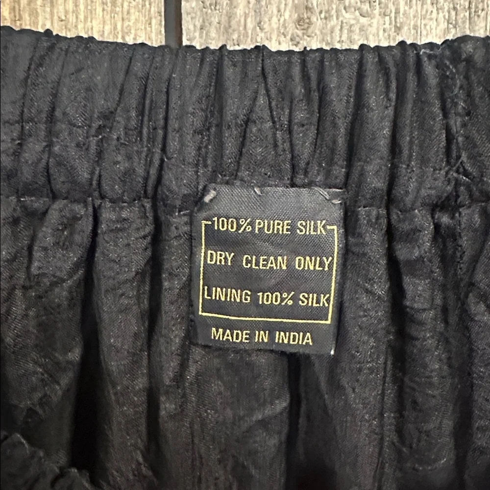 Vintage Black 100% Silk Iridescent Sequin Midi Skirt Holiday Evening Party